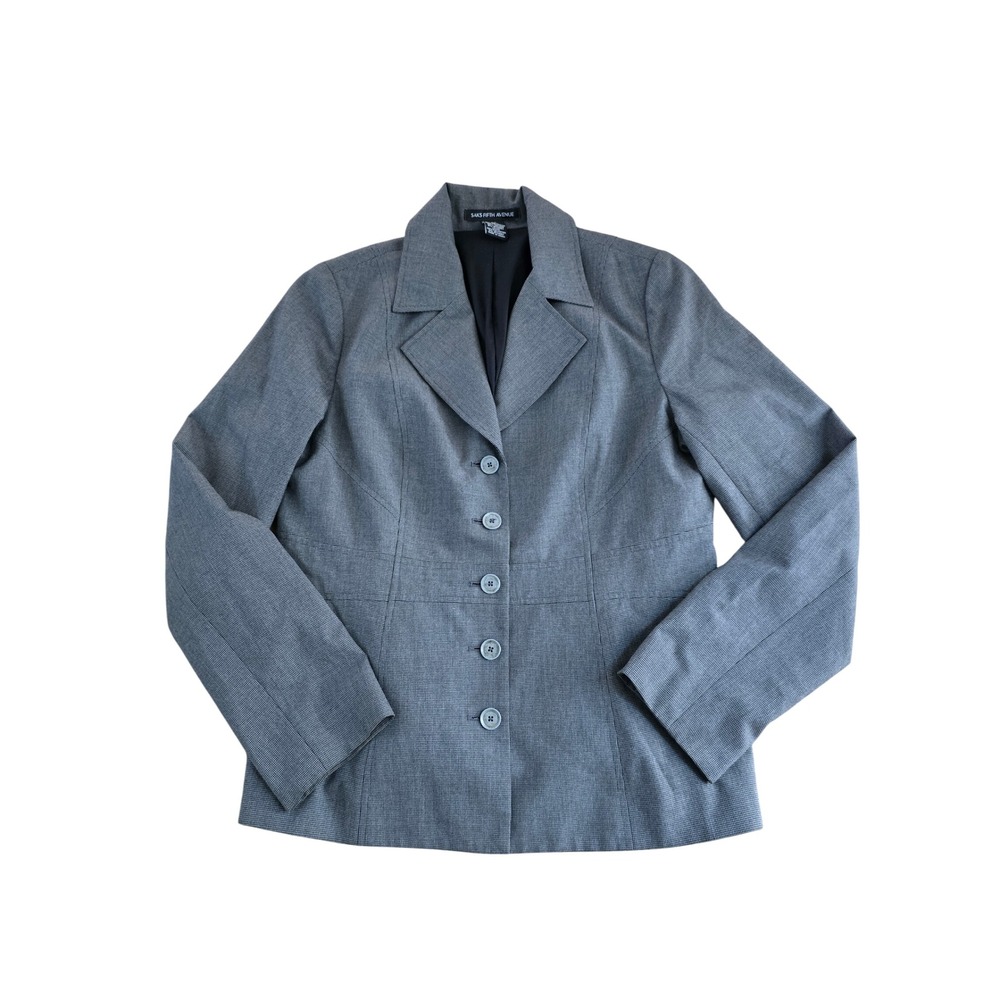 Saks Fifth Avenue Blazer Women's Size 12 Gray Houndstooth Career Business Jacket
